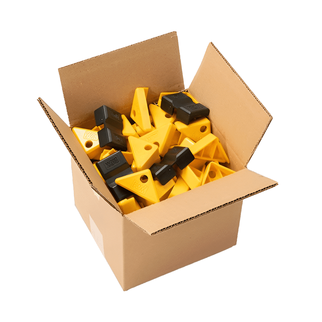 gemixt Bloxx box met gele en zwarte stapelblokjes